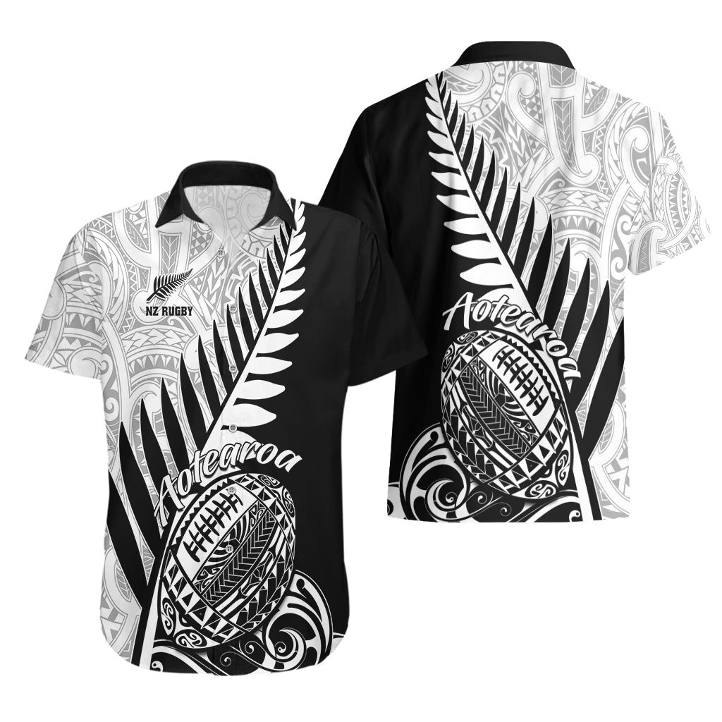 New Zealand Silver Fern Rugby Hawaiian Shirt Aotearoa Maori Black Version LT01 - Polynesian Pride