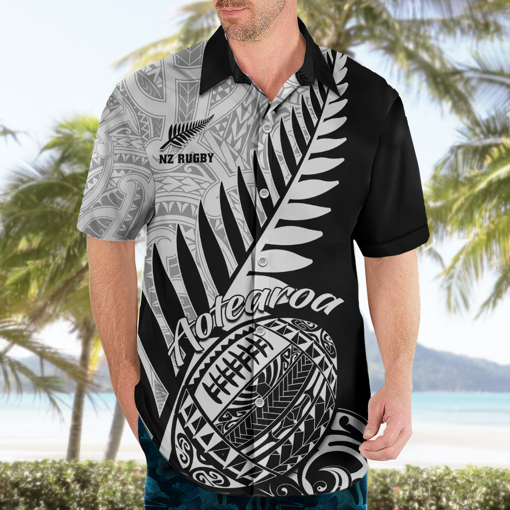 New Zealand Silver Fern Rugby Hawaiian Shirt Aotearoa Maori Black Version LT01 - Polynesian Pride