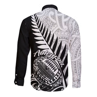 New Zealand Silver Fern Rugby Long Sleeve Button Shirt Aotearoa Maori Black Version LT01 - Polynesian Pride