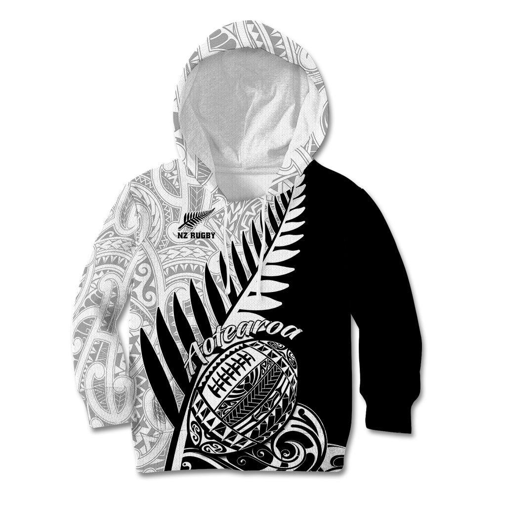 Custom New Zealand Silver Fern Rugby Kid Hoodie Aotearoa Maori Black Version LT01 Black - Polynesian Pride