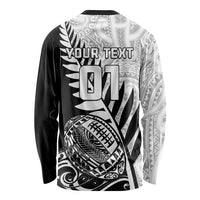 Custom New Zealand Silver Fern Rugby Long Sleeve Shirt Aotearoa Maori Black Version LT01 - Polynesian Pride