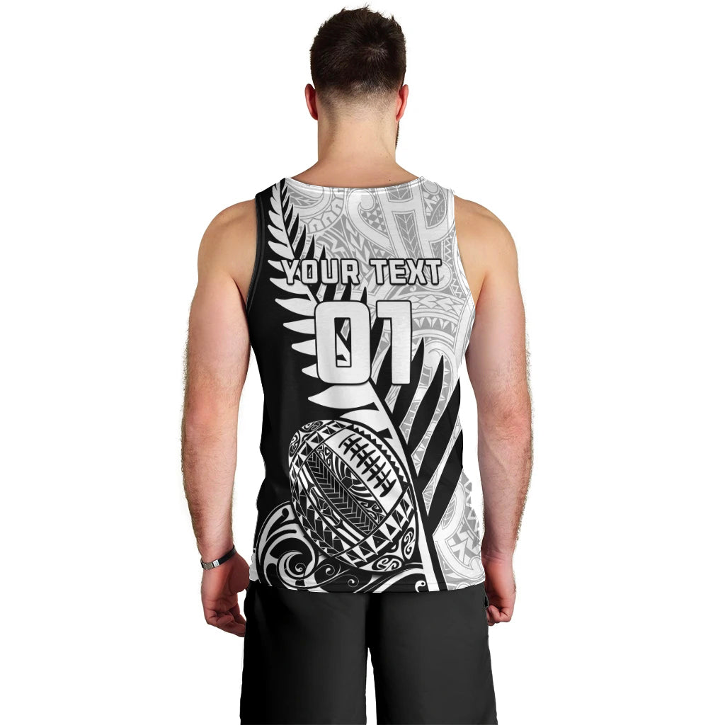 Custom New Zealand Silver Fern Rugby Men Tank Top Aotearoa Maori Black Version LT01 - Polynesian Pride