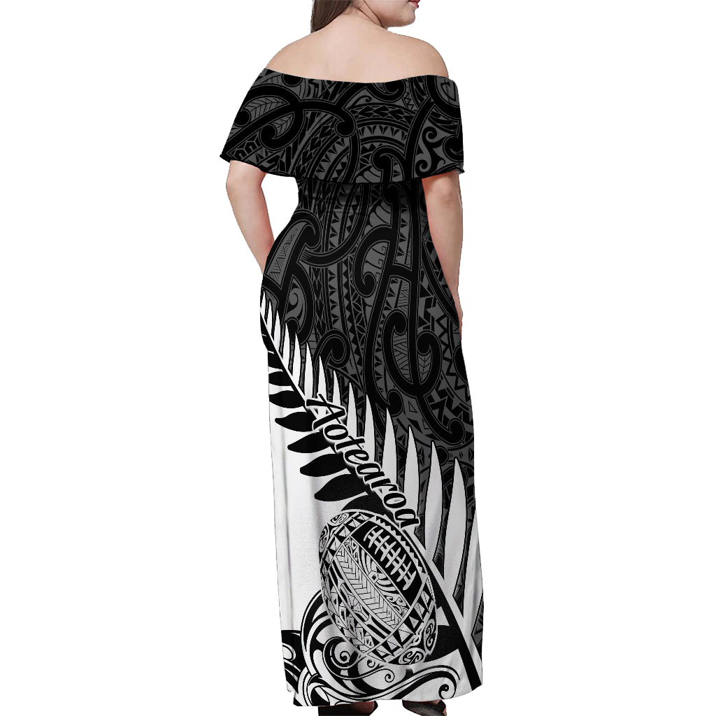 New Zealand Silver Fern Rugby Off Shoulder Maxi Dress Aotearoa Maori White Version LT01 - Polynesian Pride