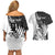 Custom New Zealand Silver Fern Rugby Couples Matching Off Shoulder Short Dress and Hawaiian Shirt Aotearoa Maori White Version LT01 - Polynesian Pride