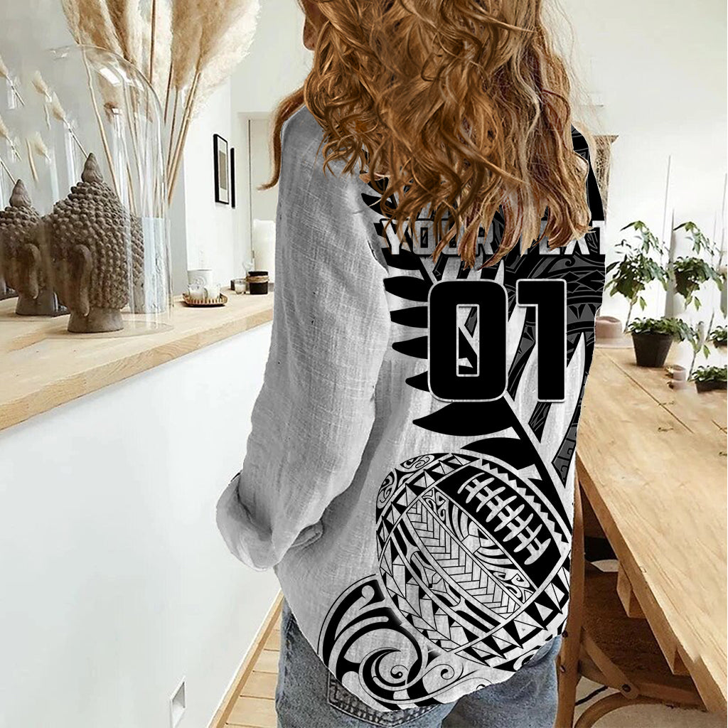 Custom New Zealand Silver Fern Rugby Women Casual Shirt Aotearoa Maori White Version LT01 - Polynesian Pride