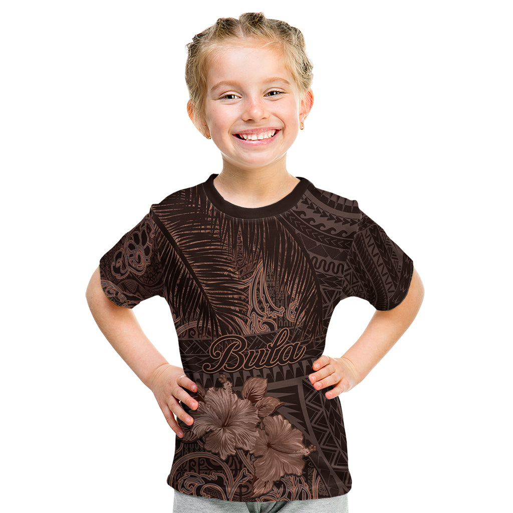 Bula Fiji Masi Kid T Shirt Fijian Tapa Vintage Dark Brown Version LT01 Brown - Polynesian Pride