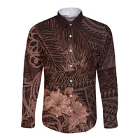Bula Fiji Masi Long Sleeve Button Shirt Fijian Tapa Vintage Dark Brown Version LT01 Unisex Brown - Polynesian Pride