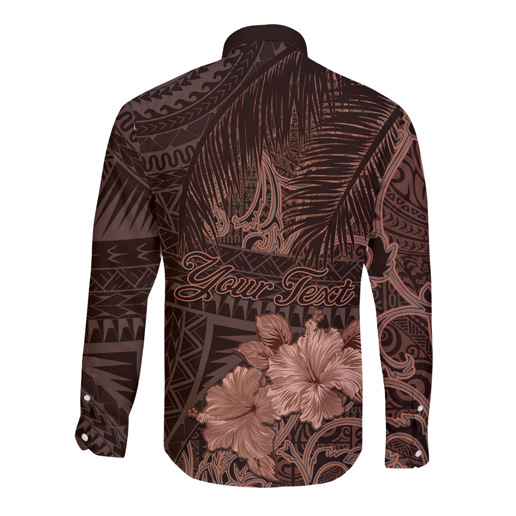 Bula Fiji Masi Long Sleeve Button Shirt Fijian Tapa Vintage Dark Brown Version LT01 - Polynesian Pride