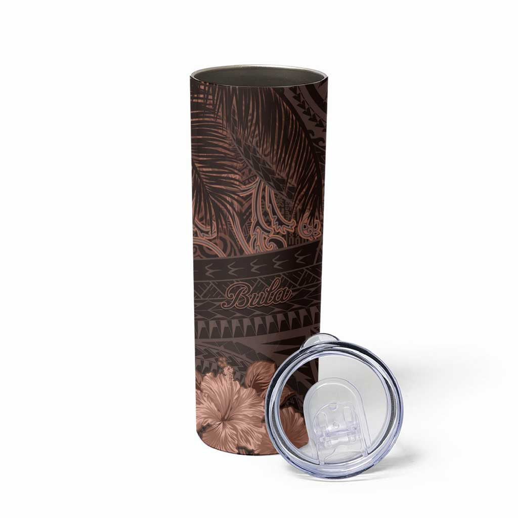 Bula Fiji Masi Skinny Tumbler Fijian Tapa Vintage Dark Brown Version