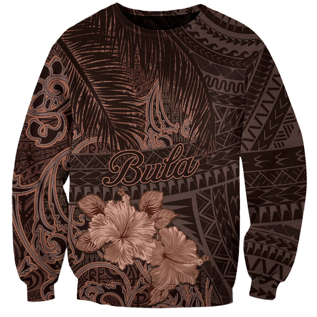 Bula Fiji Masi Sweatshirt Fijian Tapa Vintage Dark Brown Version LT01 Unisex Brown - Polynesian Pride