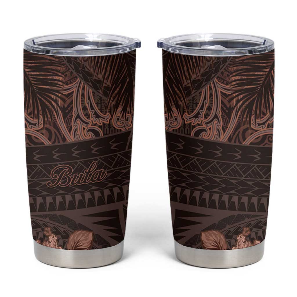 Bula Fiji Masi Tumbler Cup Fijian Tapa Vintage Dark Brown Version