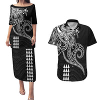 Hawaii Valentine Couples Matching Puletasi Dress and Hawaiian Shirt Kakau Polynesian Heart LT01 Black - Polynesian Pride