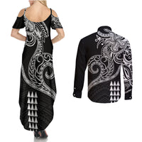 Hawaii Valentine Couples Matching Summer Maxi Dress and Long Sleeve Button Shirt Kakau Polynesian Heart LT01 - Polynesian Pride