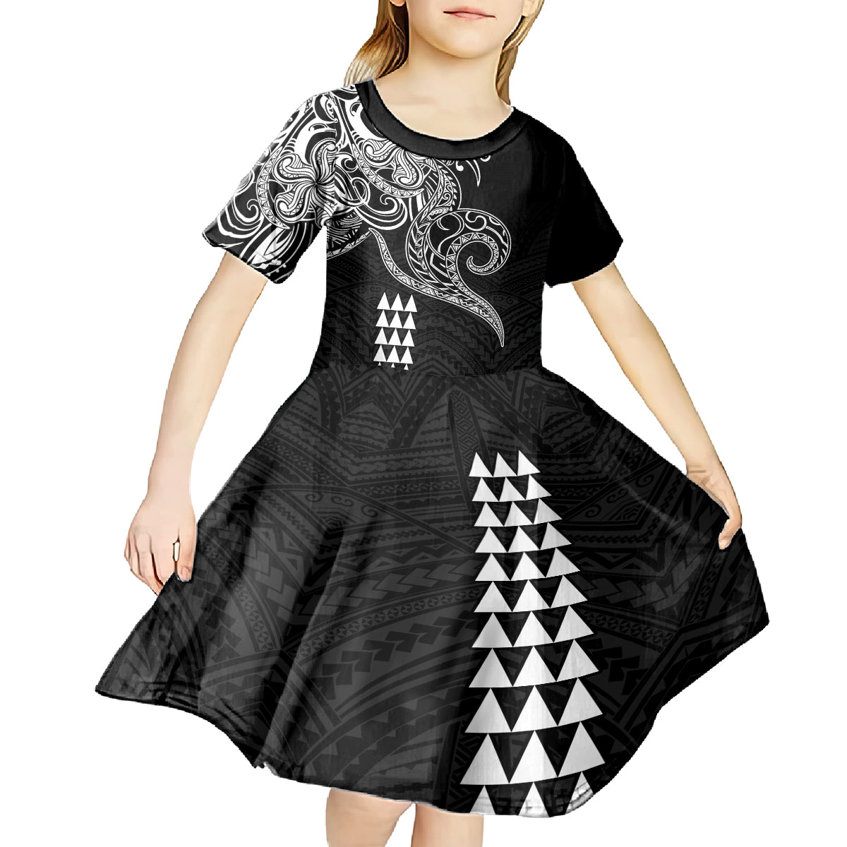 Hawaii Valentine Kid Short Sleeve Dress Kakau Polynesian Heart LT01 - Polynesian Pride