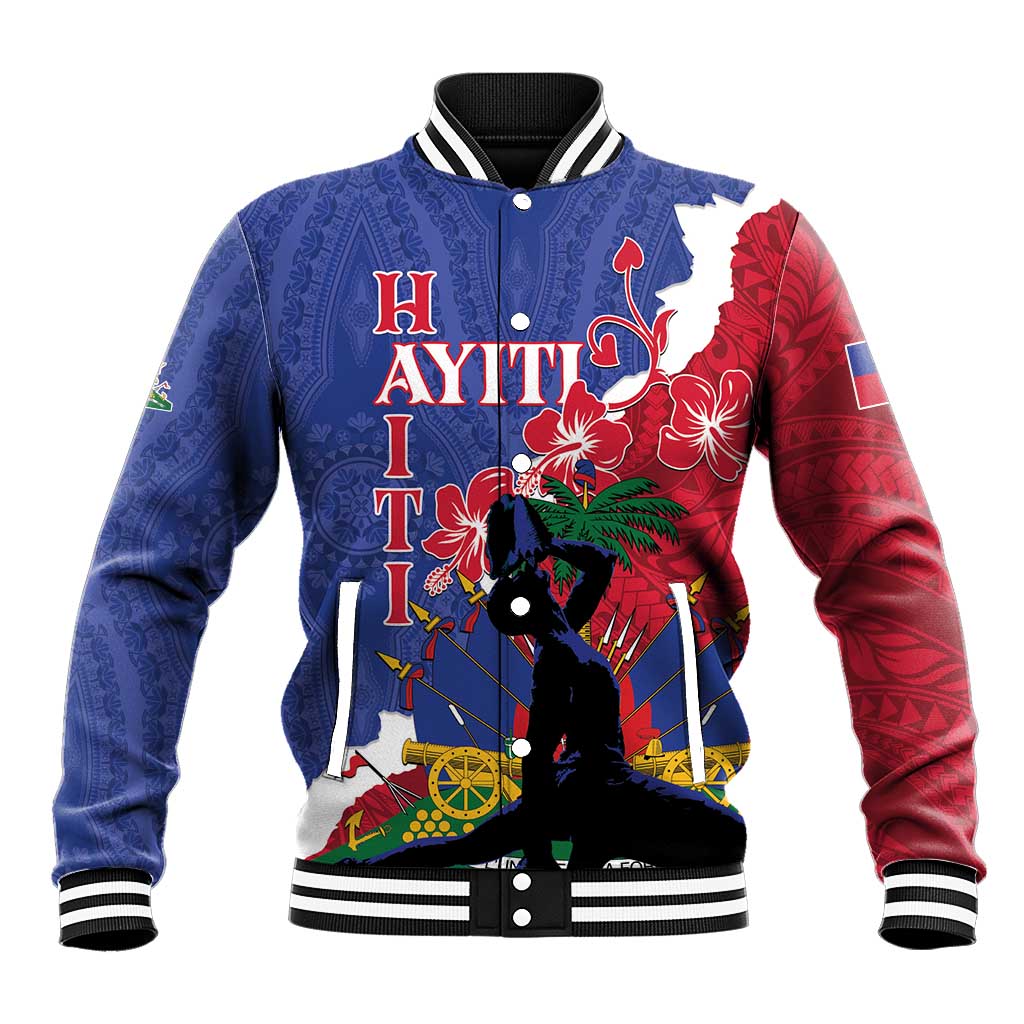 Personalised Haiti Le Marron Inconnu Baseball Jacket Dashiki Mix Polynesian Pattern LT01 Unisex Blue - Polynesian Pride