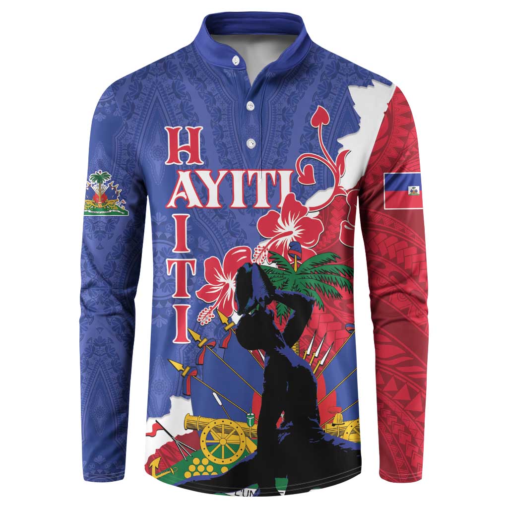 Personalised Haiti Le Marron Inconnu Button Sweatshirt Dashiki Mix Polynesian Pattern LT01 Blue - Polynesian Pride