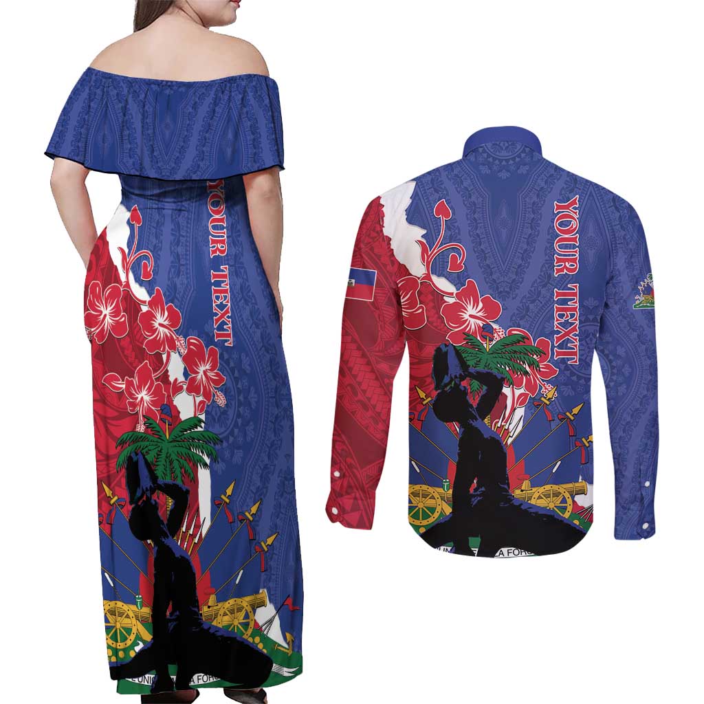 Personalised Haiti Le Marron Inconnu Couples Matching Off Shoulder Maxi Dress and Long Sleeve Button Shirt Dashiki Mix Polynesian Pattern