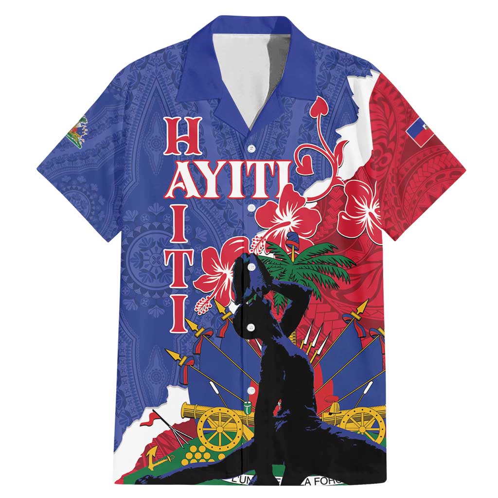 Personalised Haiti Le Marron Inconnu Family Matching Mermaid Dress and Hawaiian Shirt Dashiki Mix Polynesian Pattern LT01 Dad's Shirt - Short Sleeve Blue - Polynesian Pride