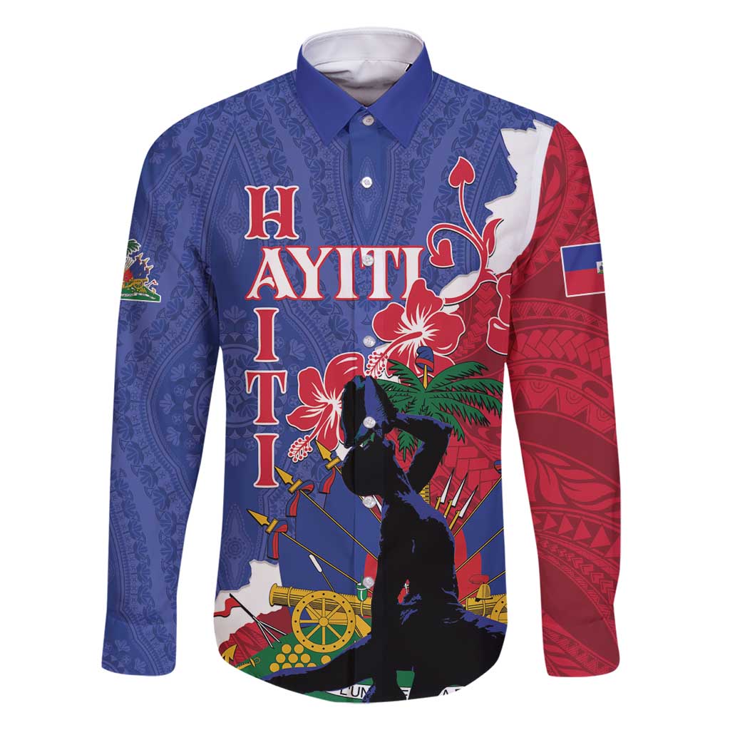 Personalised Haiti Le Marron Inconnu Family Matching Mermaid Dress and Hawaiian Shirt Dashiki Mix Polynesian Pattern LT01 Dad's Shirt - Long Sleeve Blue - Polynesian Pride