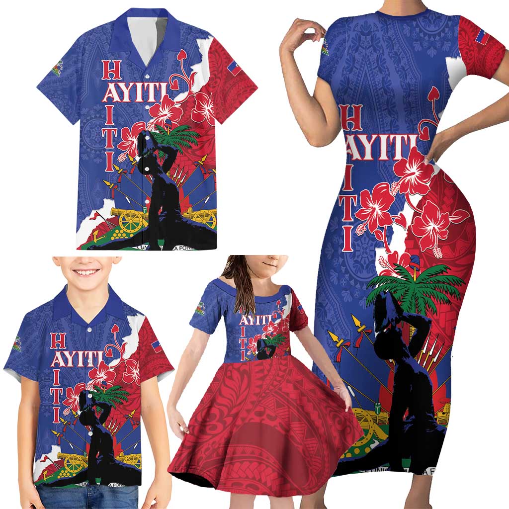 Personalised Haiti Le Marron Inconnu Family Matching Short Sleeve Bodycon Dress and Hawaiian Shirt Dashiki Mix Polynesian Pattern LT01 - Polynesian Pride