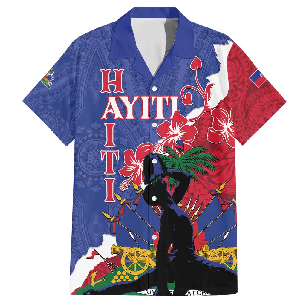 Personalised Haiti Le Marron Inconnu Family Matching Short Sleeve Bodycon Dress and Hawaiian Shirt Dashiki Mix Polynesian Pattern LT01 Dad's Shirt - Short Sleeve Blue - Polynesian Pride
