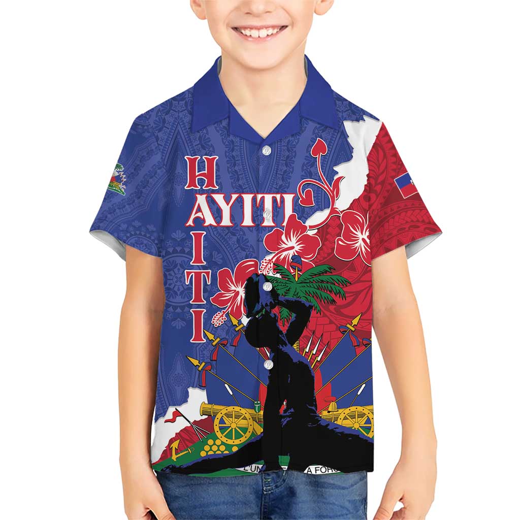 Personalised Haiti Le Marron Inconnu Kid Hawaiian Shirt Dashiki Mix Polynesian Pattern LT01 Kid Blue - Polynesian Pride