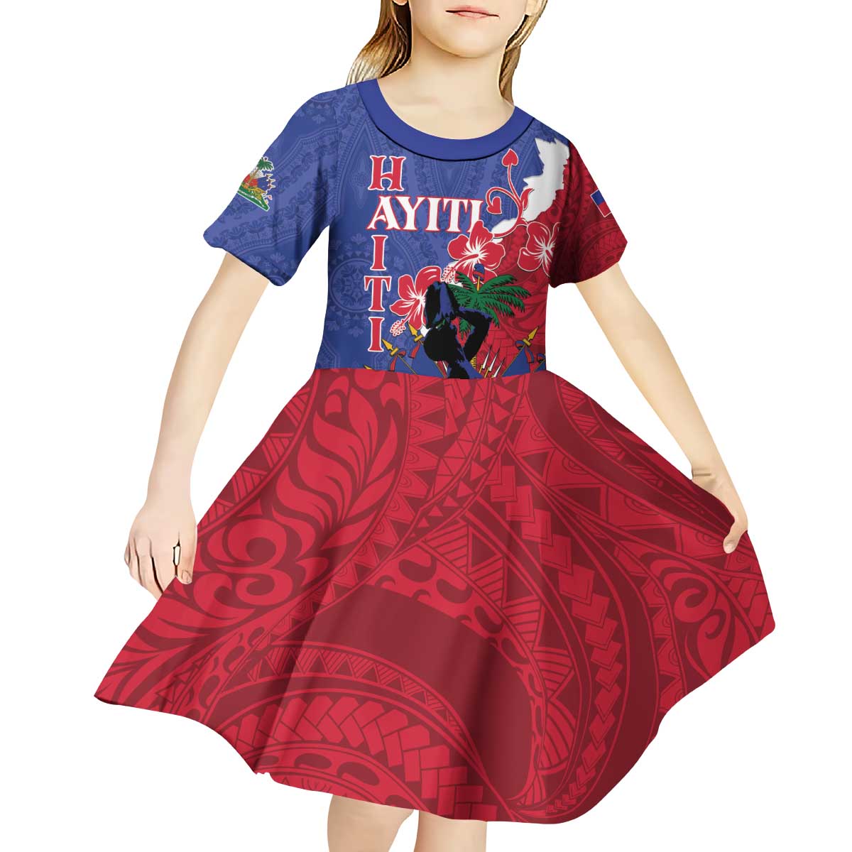 Personalised Haiti Le Marron Inconnu Kid Short Sleeve Dress Dashiki Mix Polynesian Pattern LT01 - Polynesian Pride