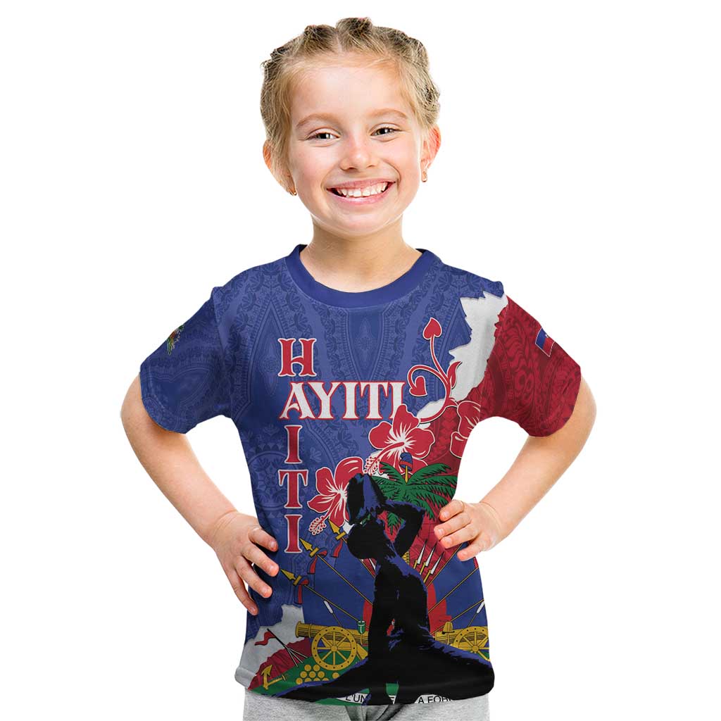 Personalised Haiti Le Marron Inconnu Kid T Shirt Dashiki Mix Polynesian Pattern LT01 Blue - Polynesian Pride