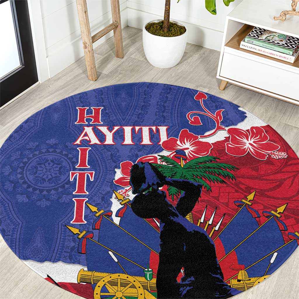 Haiti Le Marron Inconnu Round Carpet Dashiki Mix Polynesian Pattern LT01 Blue - Polynesian Pride