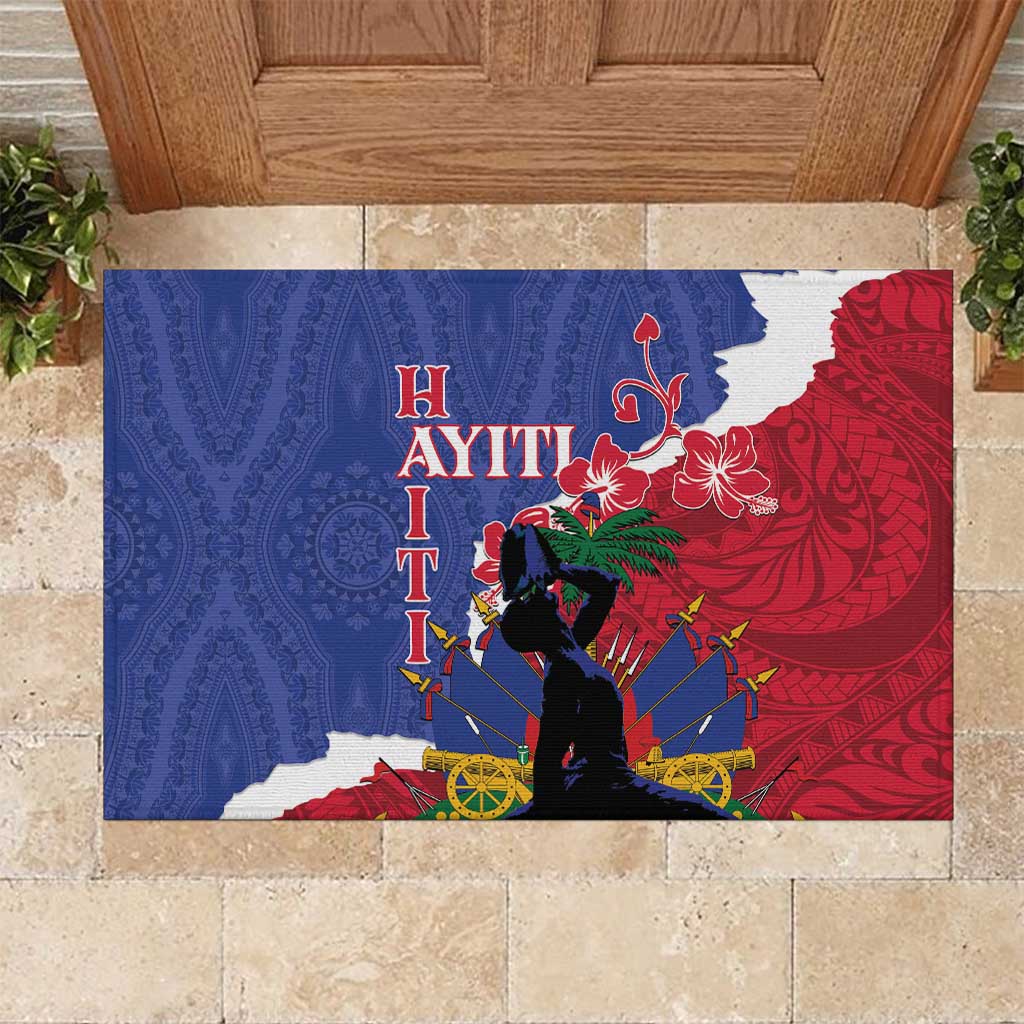 Haiti Le Marron Inconnu Rubber Doormat Dashiki Mix Polynesian Pattern LT01 Blue - Polynesian Pride