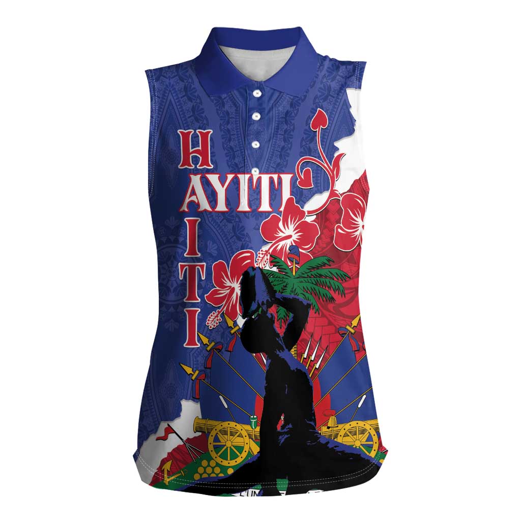 Personalised Haiti Le Marron Inconnu Women Sleeveless Polo Shirt Dashiki Mix Polynesian Pattern LT01 Female Blue - Polynesian Pride