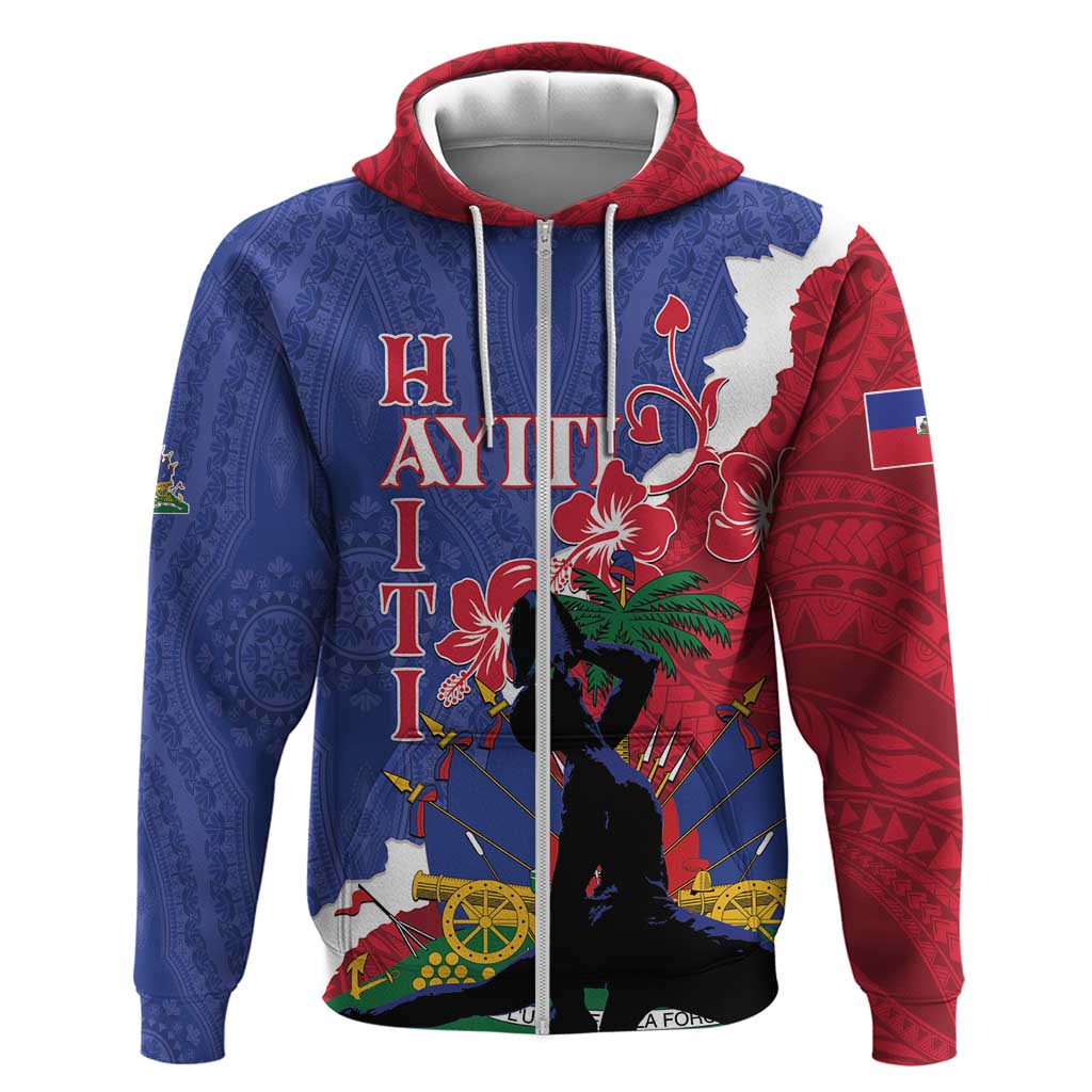 Personalised Haiti Le Marron Inconnu Zip Hoodie Dashiki Mix Polynesian Pattern