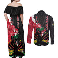 Personalised Ayiti Neg Marron Couples Matching Off Shoulder Maxi Dress and Long Sleeve Button Shirt Dashiki Mix Polynesian Pattern