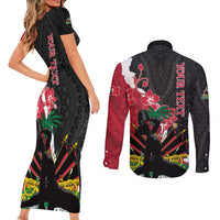 Personalised Ayiti Neg Marron Couples Matching Short Sleeve Bodycon Dress and Long Sleeve Button Shirt Dashiki Mix Polynesian Pattern