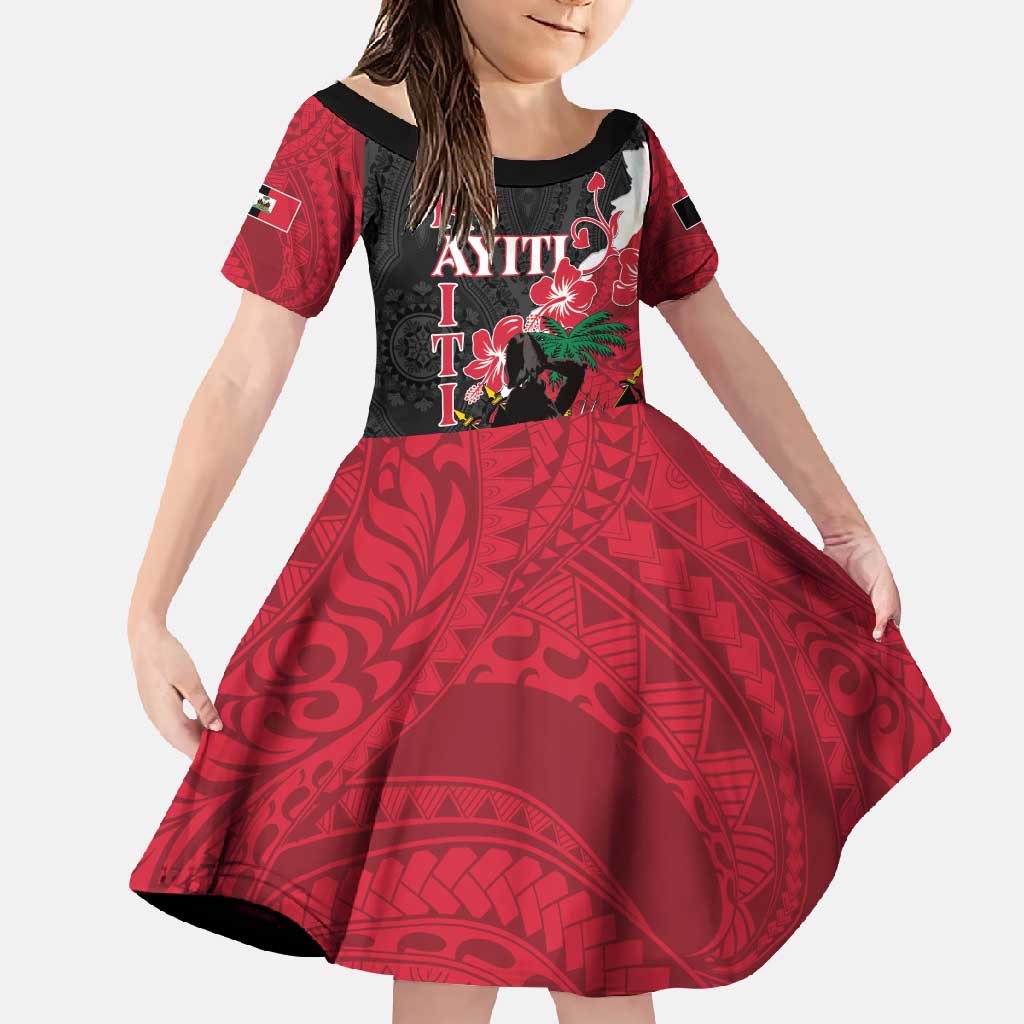 Personalised Ayiti Neg Marron Family Matching Off Shoulder Maxi Dress and Hawaiian Shirt Dashiki Mix Polynesian Pattern LT01 Daughter's Dress Black - Polynesian Pride