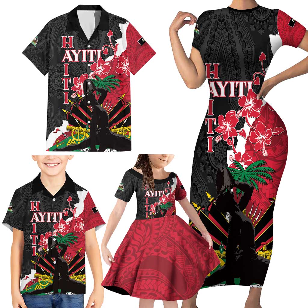 Personalised Ayiti Neg Marron Family Matching Short Sleeve Bodycon Dress and Hawaiian Shirt Dashiki Mix Polynesian Pattern LT01 - Polynesian Pride
