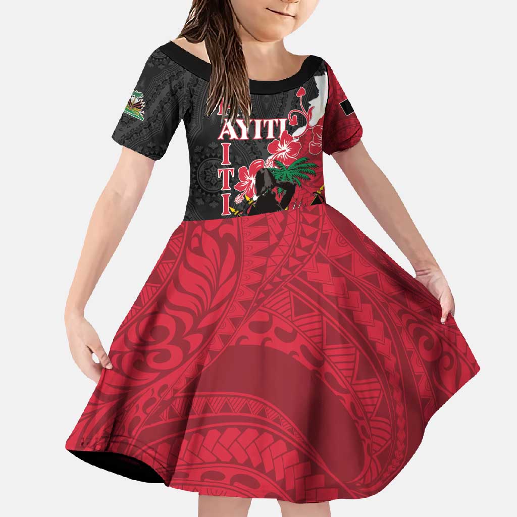 Personalised Ayiti Neg Marron Family Matching Summer Maxi Dress and Hawaiian Shirt Dashiki Mix Polynesian Pattern LT01 Daughter's Dress Black - Polynesian Pride