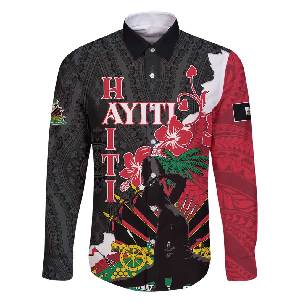 Personalised Ayiti Neg Marron Family Matching Summer Maxi Dress and Hawaiian Shirt Dashiki Mix Polynesian Pattern LT01 Dad's Shirt - Long Sleeve Black - Polynesian Pride