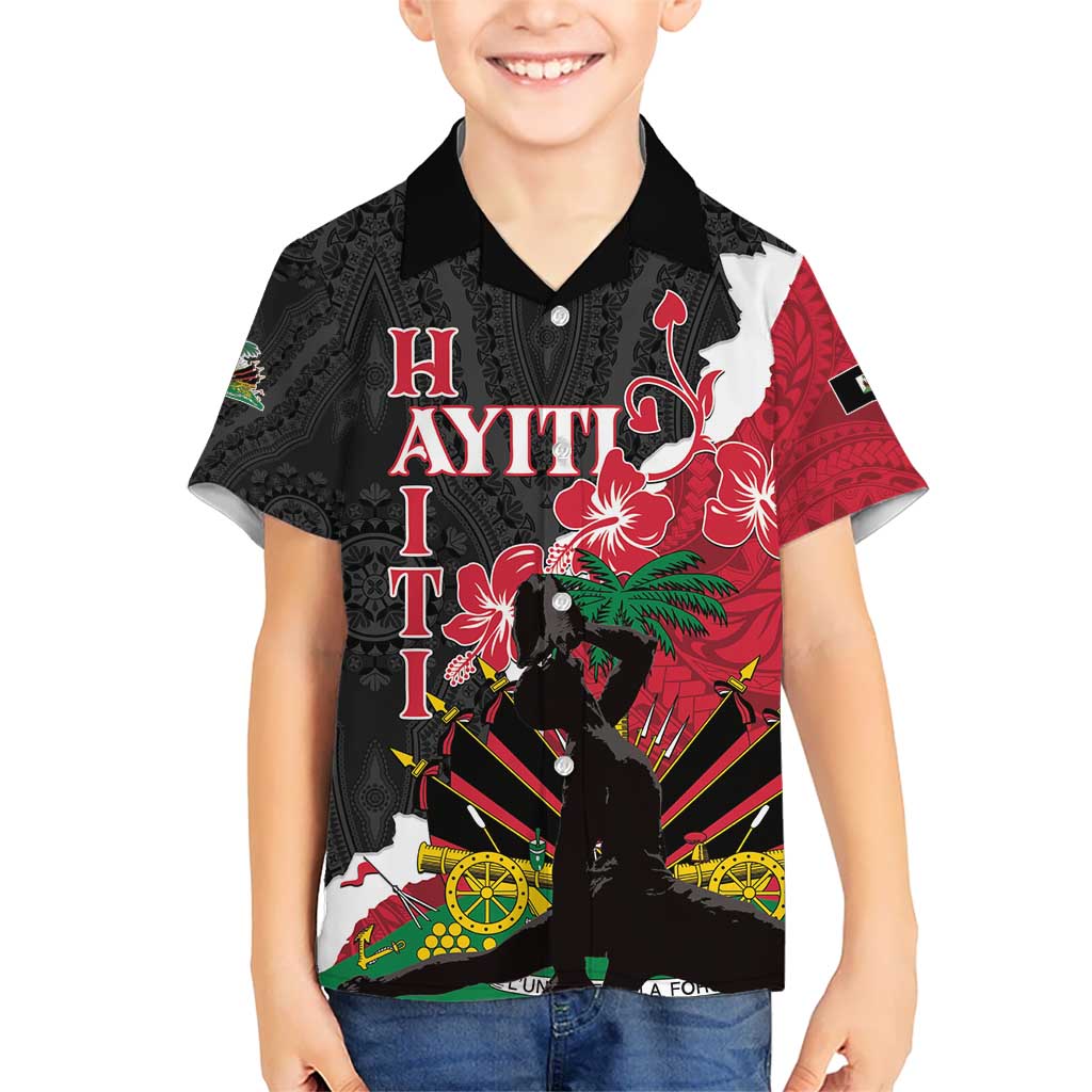 Personalised Ayiti Neg Marron Kid Hawaiian Shirt Dashiki Mix Polynesian Pattern LT01 Kid Black - Polynesian Pride