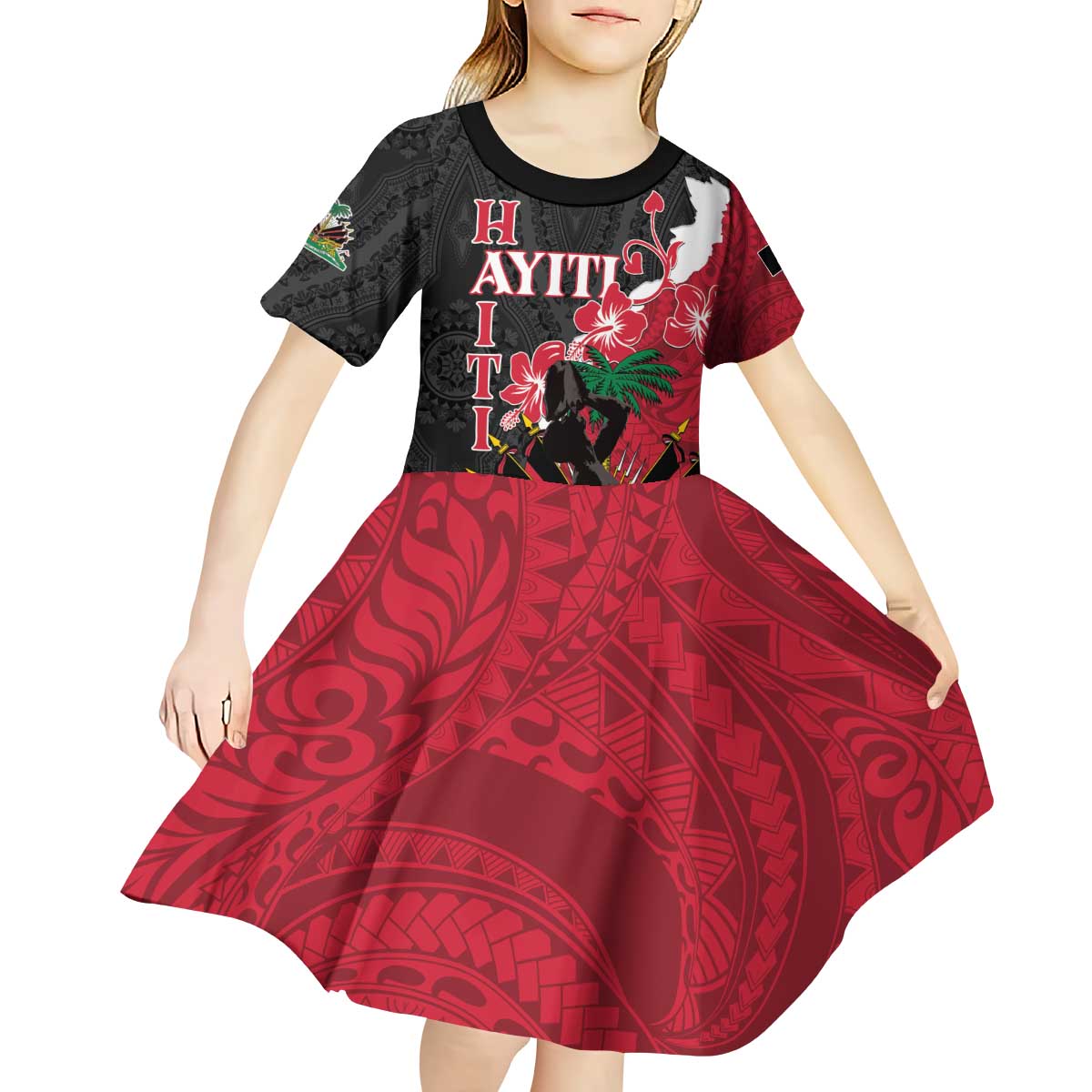 Personalised Ayiti Neg Marron Kid Short Sleeve Dress Dashiki Mix Polynesian Pattern LT01 - Polynesian Pride