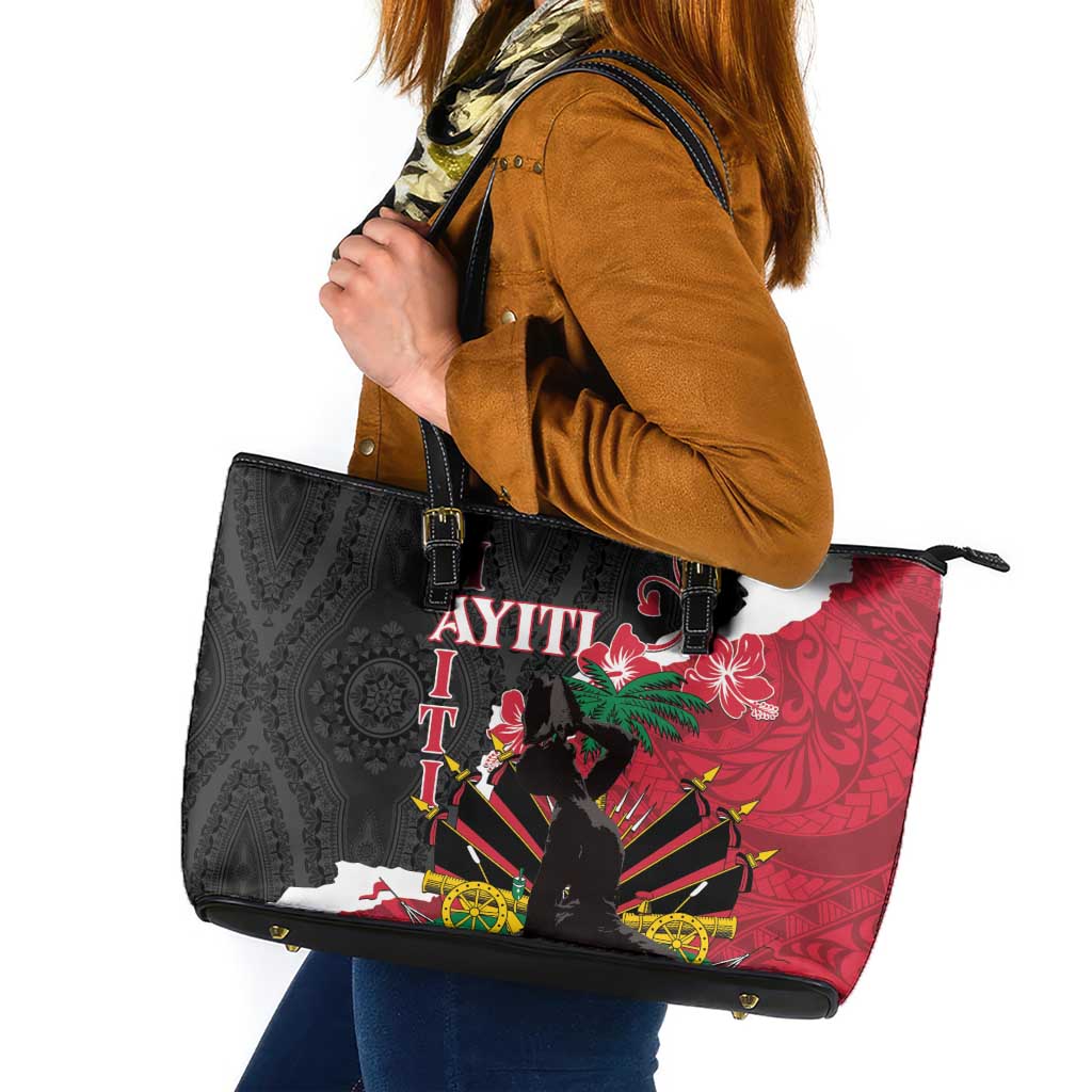 Ayiti Neg Marron Leather Tote Bag Dashiki Mix Polynesian Pattern LT01 Black - Polynesian Pride