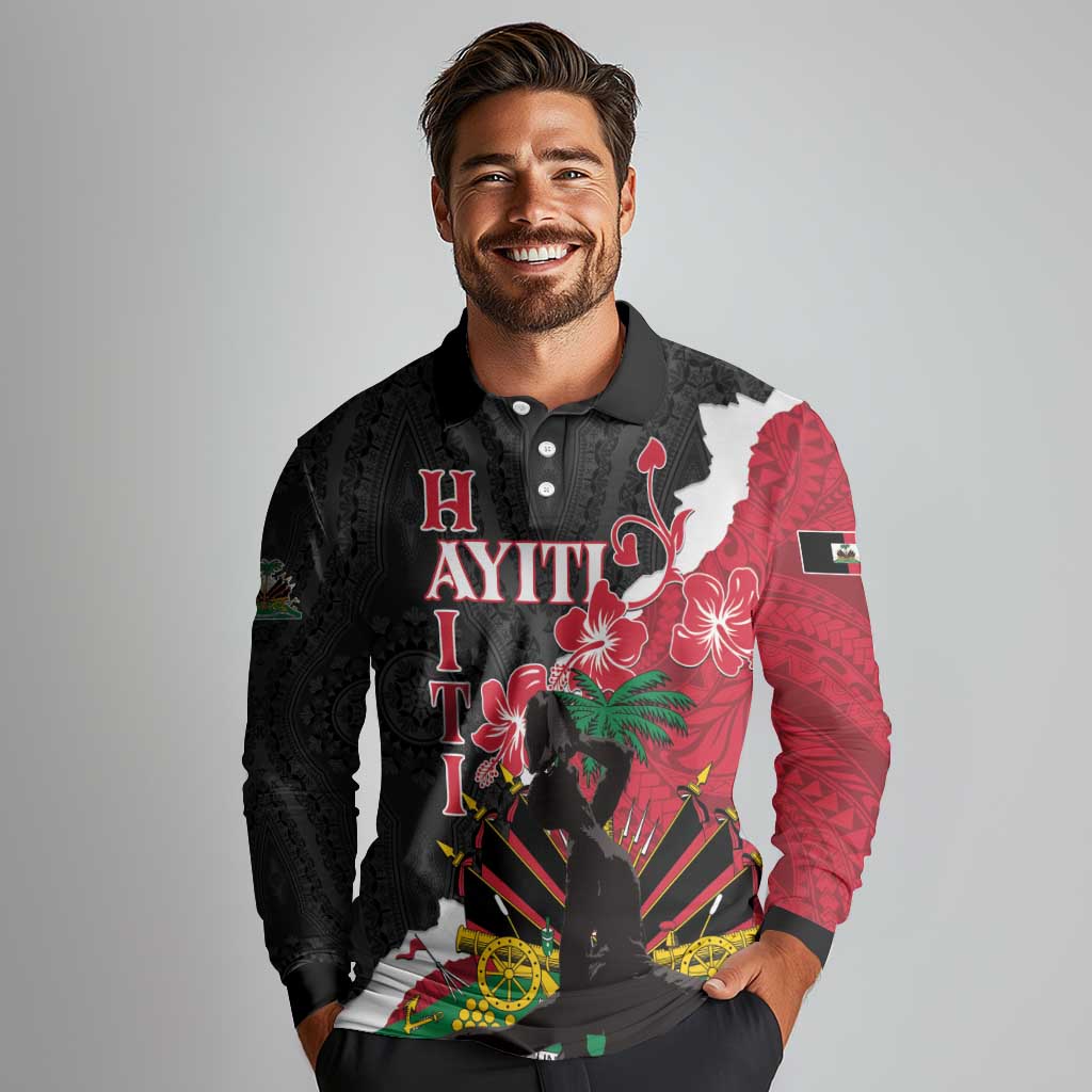 Personalised Ayiti Neg Marron Long Sleeve Polo Shirt Dashiki Mix Polynesian Pattern LT01 - Polynesian Pride