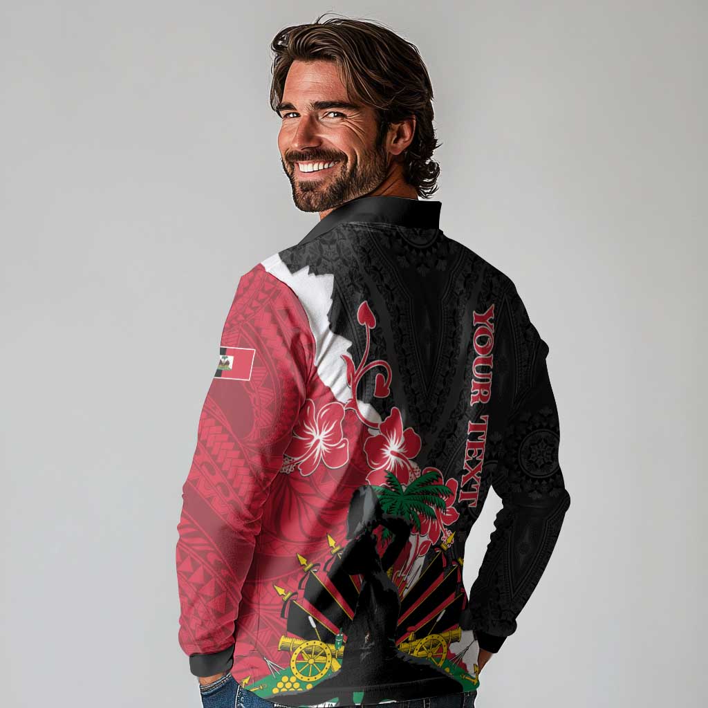 Personalised Ayiti Neg Marron Long Sleeve Polo Shirt Dashiki Mix Polynesian Pattern LT01 - Polynesian Pride