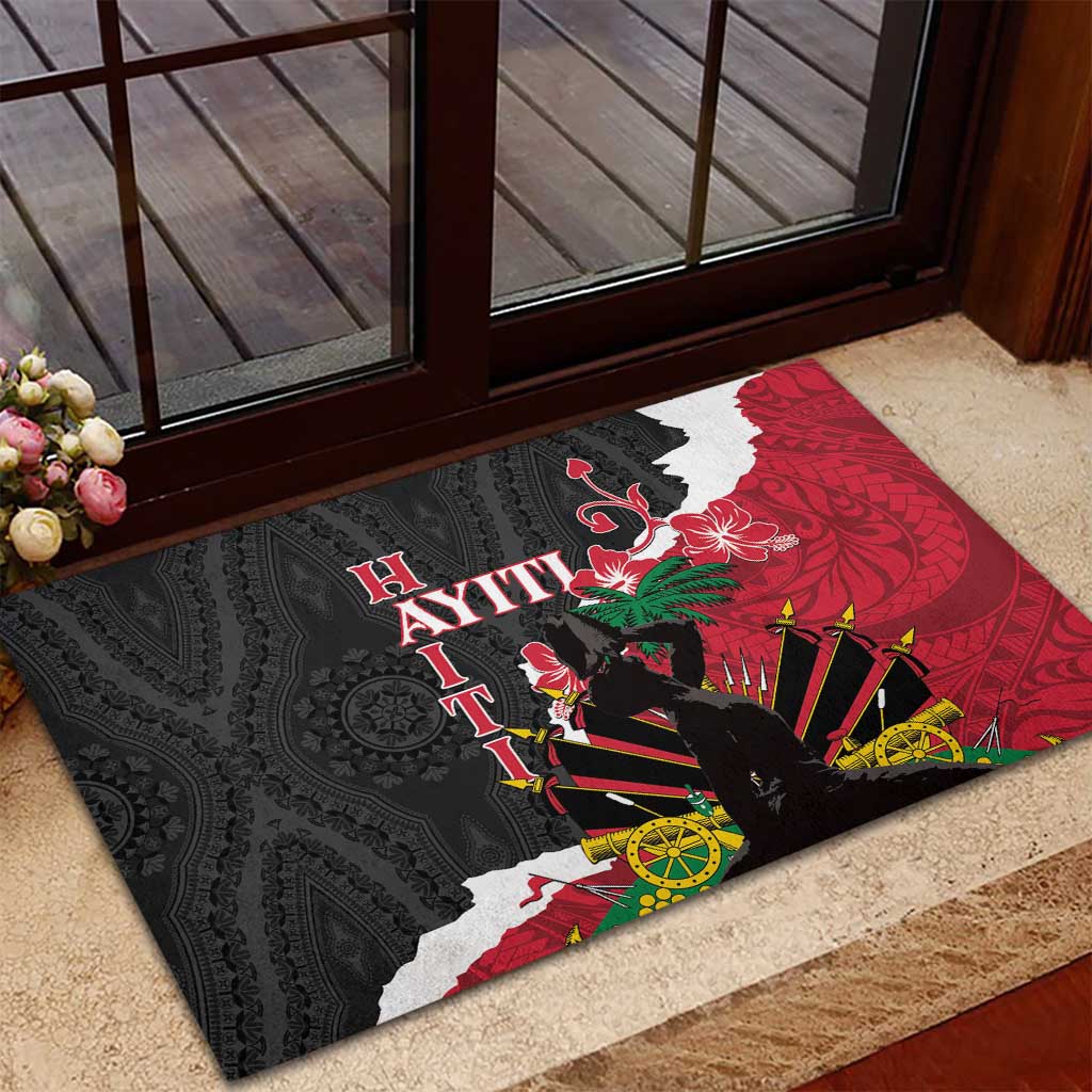 Ayiti Neg Marron Rubber Doormat Dashiki Mix Polynesian Pattern