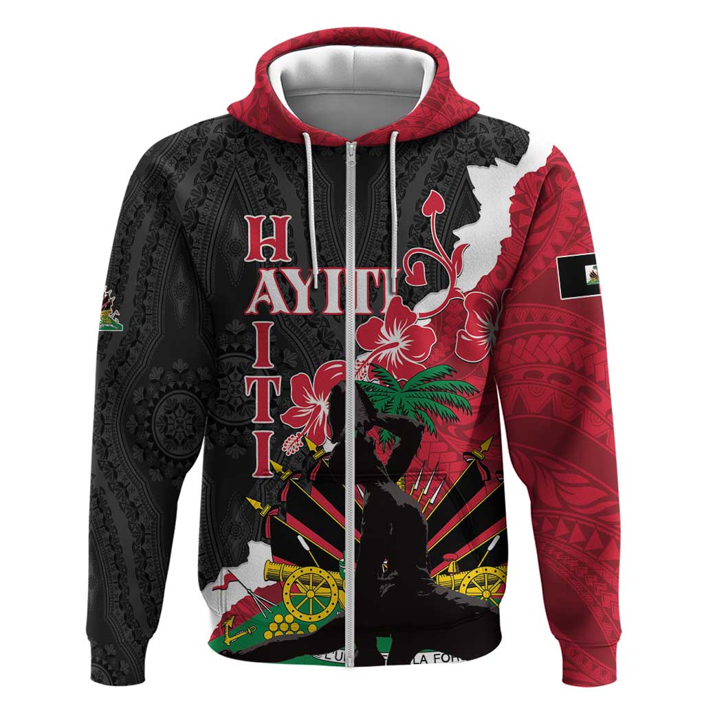Personalised Ayiti Neg Marron Zip Hoodie Dashiki Mix Polynesian Pattern LT01 Zip Hoodie Black - Polynesian Pride