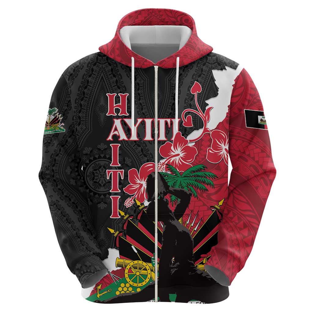 Personalised Ayiti Neg Marron Zip Hoodie Dashiki Mix Polynesian Pattern LT01 - Polynesian Pride