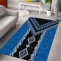 Blue Niho Taniwha Mix Poutama Area Rug Unique Taniko Aotearoa