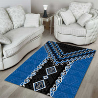 Blue Niho Taniwha Mix Poutama Area Rug Unique Taniko Aotearoa