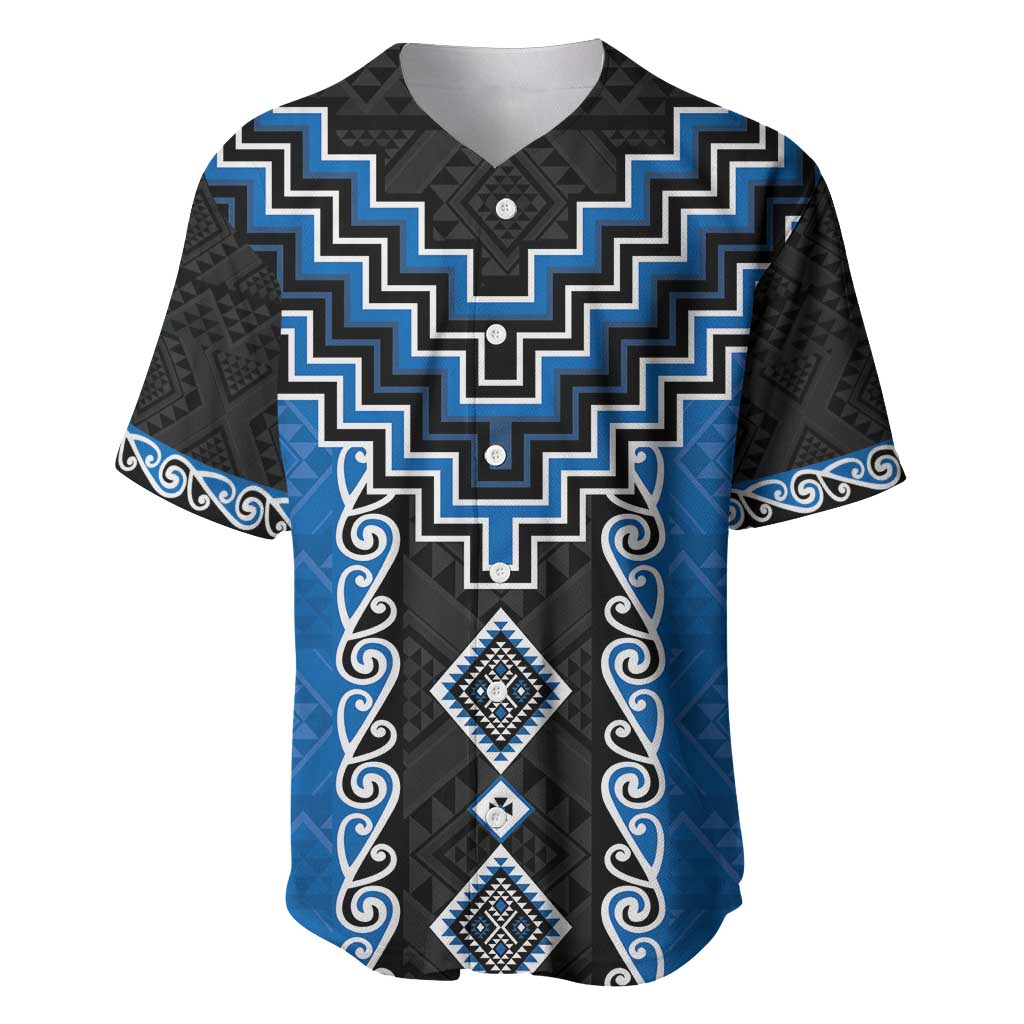 Blue Niho Taniwha Mix Poutama Baseball Jersey Unique Taniko Aotearoa LT01 Blue - Polynesian Pride