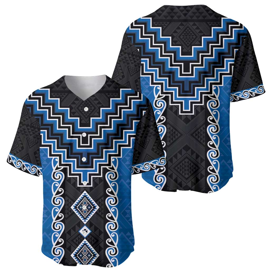 Blue Niho Taniwha Mix Poutama Baseball Jersey Unique Taniko Aotearoa LT01 - Polynesian Pride